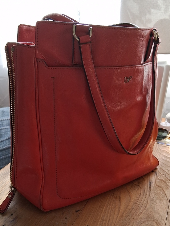 Diane Von Furstenberg Handbags - Diane Von Furstenberg Coral-Red Leather Shoulder Bag
